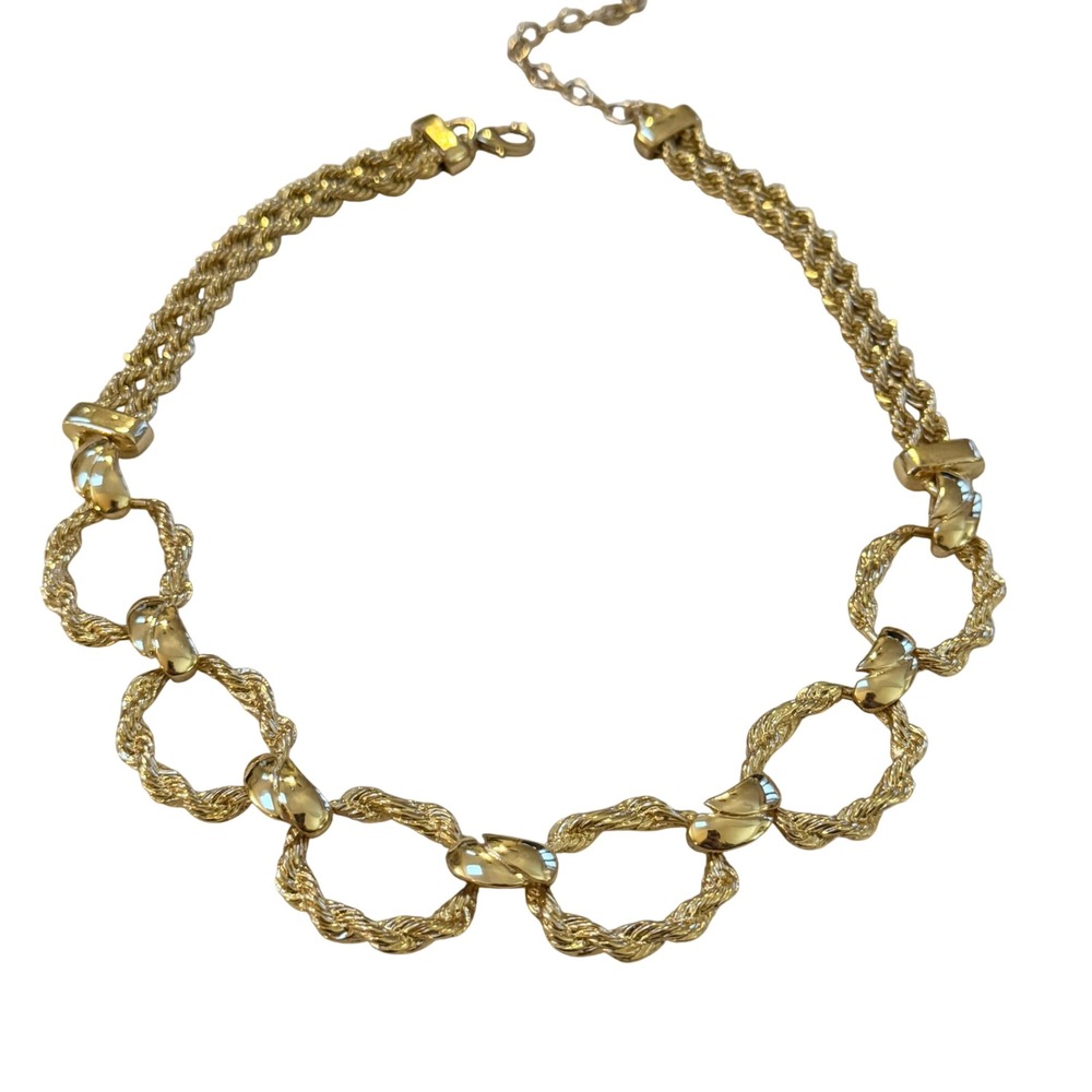Vintage Talbots Gold Tone Double Rope Chain‎ Textured Link Statement Necklace